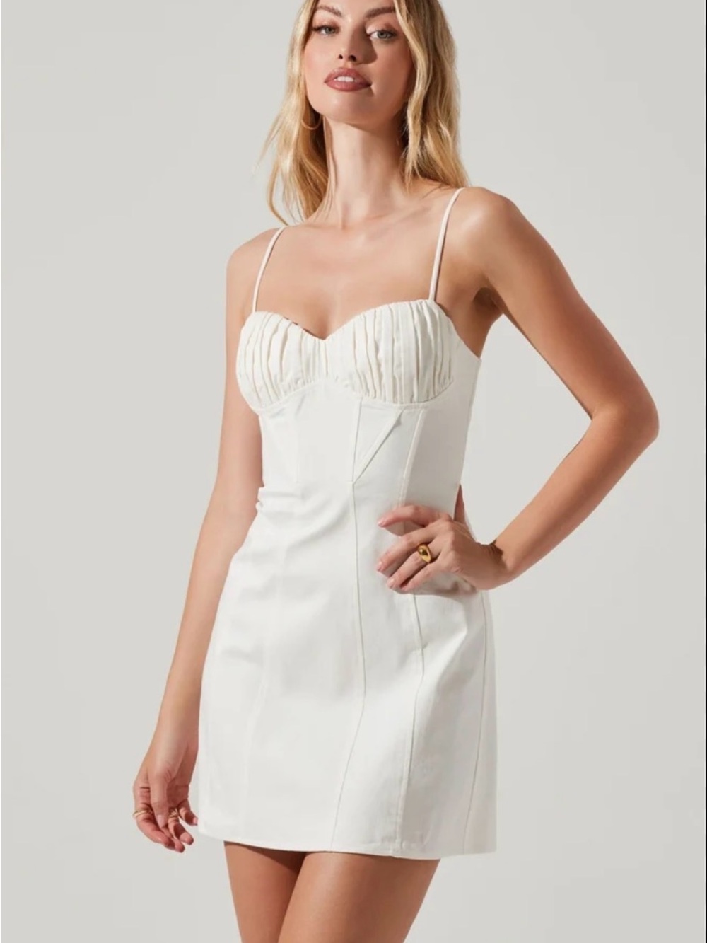 Astr White Strap Dress with Corset Seams